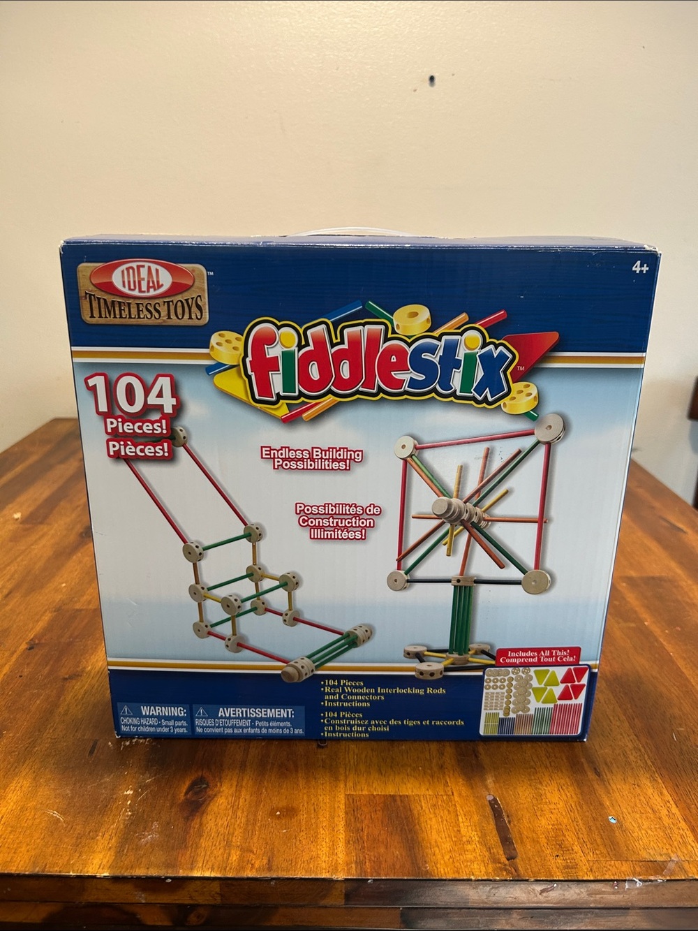 Ideal Fiddlestix Wood Building Set - Red, Green, Yellow, Blue 2014 (98 pieces)
